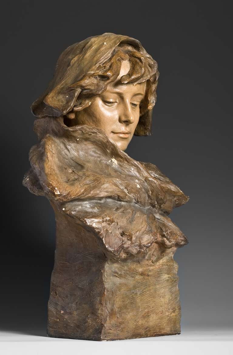 Ciseau an F. Goldscheider: Young Lady With Headscarf and Fur Collar Vienna 1903