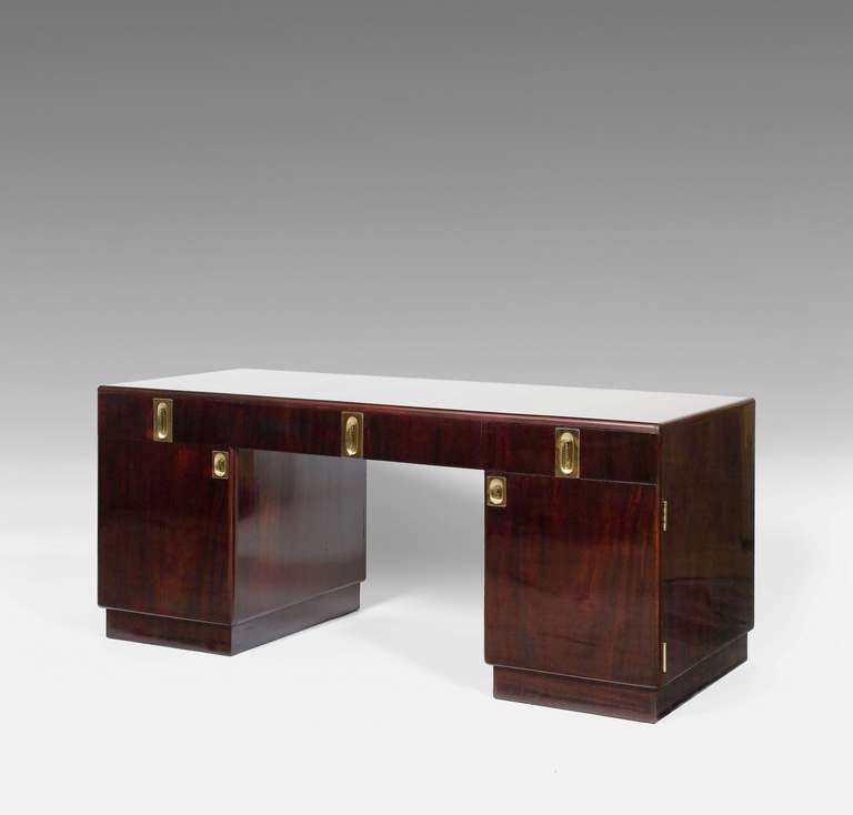 FRIEDRICH OTTO SCHMIDT: SUITE OF FURNITURE A LA LOOS 

EXCEPTIONALLY FINE BOOKCASE
EXCEPTIONALLY FINE GENTLEMAN'S DESK
A PAIR OF CHAIRS

designed and executed by: Friedrich Otto Schmidt, Vienna, around 1900

BOOKCASE, DESK
mahogany, solid