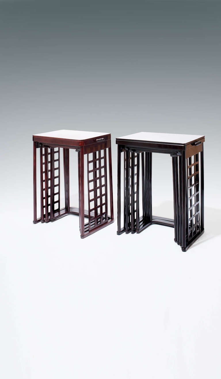 Jugendstil Josef Hoffmann / J. & J. Kohn / A pair of nesting tables with square lattice