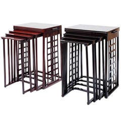 Josef Hoffmann / J. & J. Kohn / A pair of nesting tables with square lattice