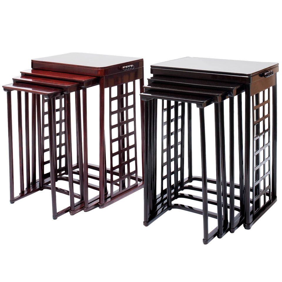 Josef Hoffmann / J. & J. Kohn / A pair of nesting tables with square lattice