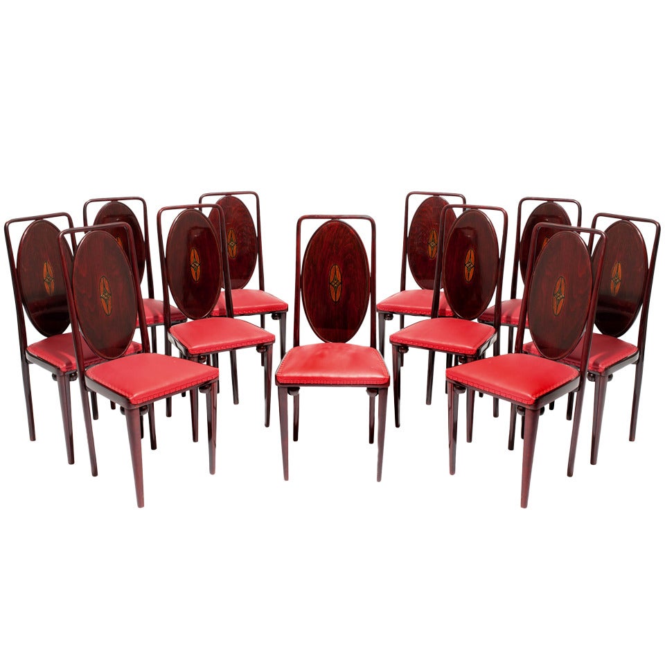 J.Hoffmann attr. / J. & J. Kohn / A Set Of 11 Side Chairs / Vienna, around 1907 For Sale