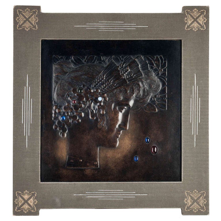 Jugendstil Georg Klimt attr. / Demeter a. Apollo Art Nouveau Relief Panels