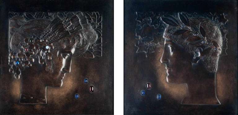 Georg Klimt attr. / Demeter a. Apollo Art Nouveau Relief Panels In Excellent Condition In Vienna, AT