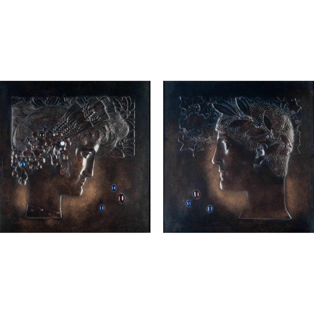 Georg Klimt attr. / Demeter a. Apollo Art Nouveau Relief Panels