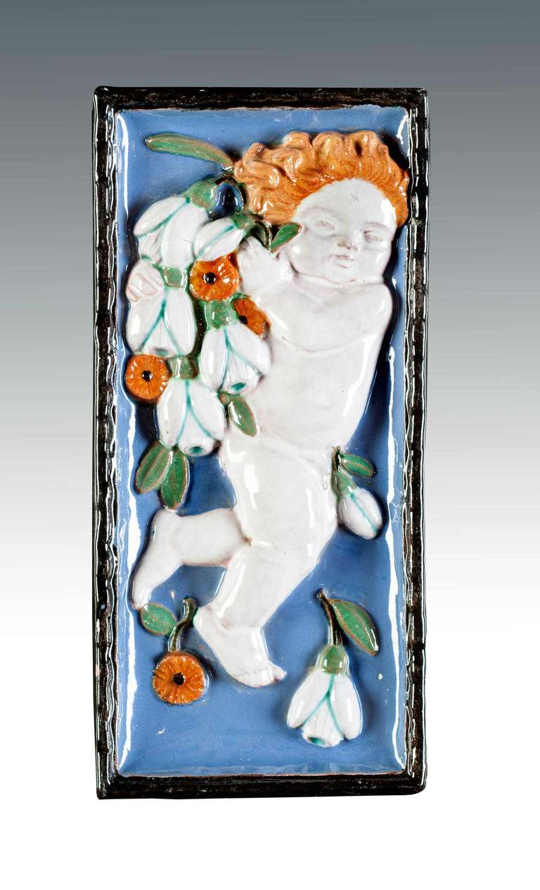 Austrian Michael Powolny / Wiener Keramik / Three Reliefs: Putti With Flowers