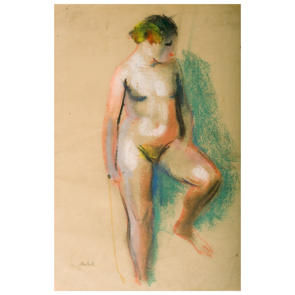 Georg Merkel: Female Nude, Gouache on Paper, Signed For Sale