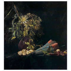 Antique Karl Mediz, Still Life with Thistle Bouquet - June 1887