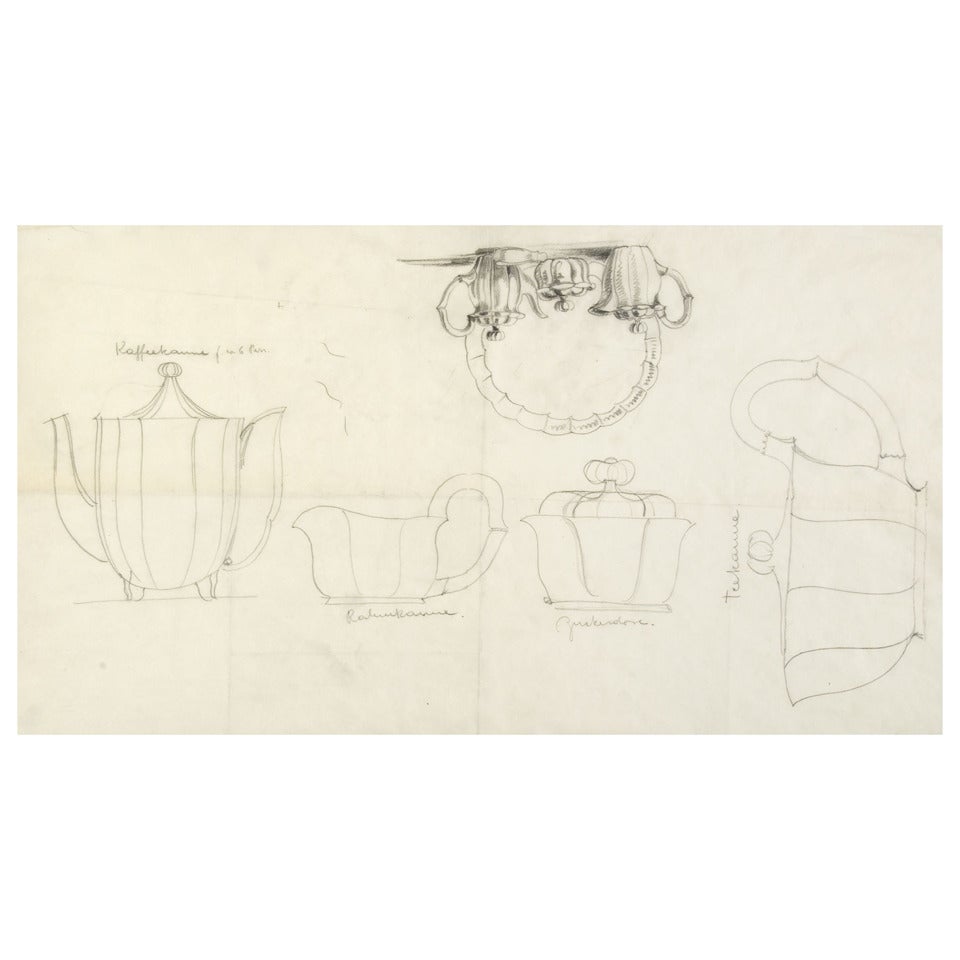 Josef Hoffmann  Design Sketch for a Tea and Coffee Set - Vienna circa 1920 For Sale