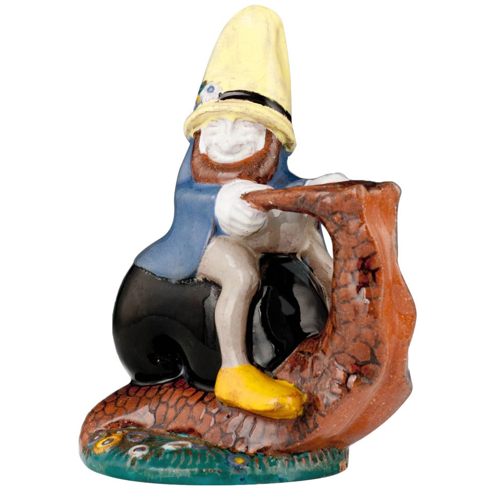 Bertold Löffler for Wiener Keramik Dwarf Mounted on a Snail, circa 1907-1908 For Sale