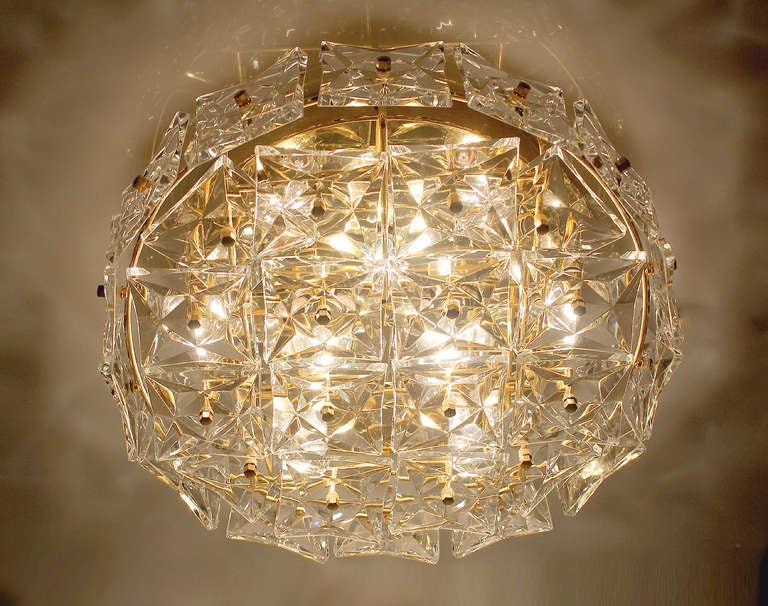20" Kinkeldey Crystal Gold Flush Mount Chandelier Light For Sale at 1stdibs