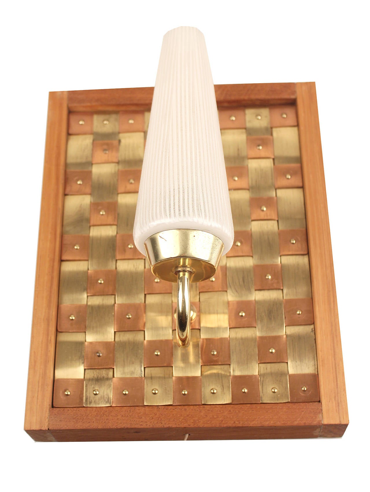 Mid-Century Modern Pair of Mid Century Light Sconce Copper Brass Glass For Sale