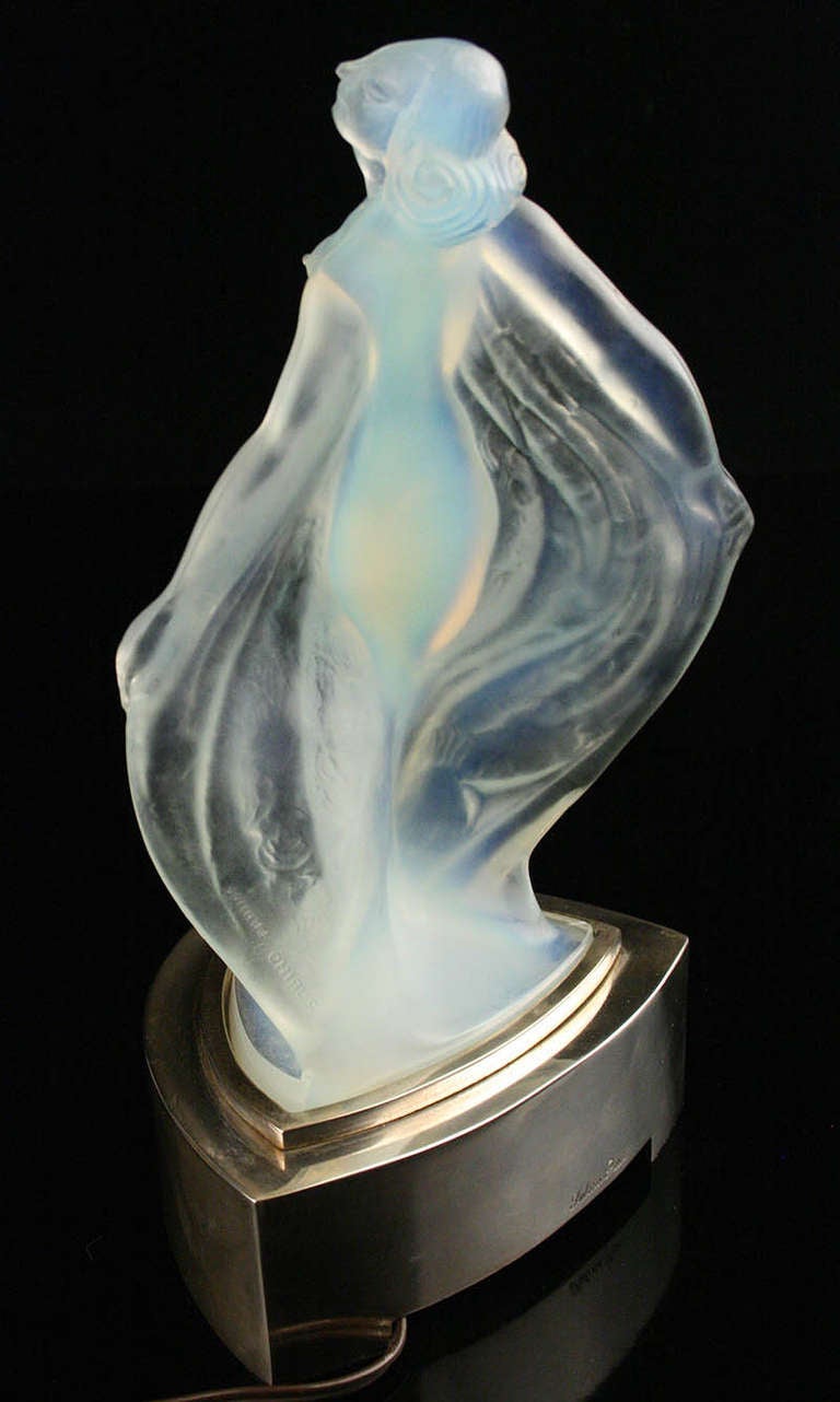 French Art Deco Sabino Woman Figurine Table Lamp Modernist Opalescent Glass For Sale at 1stdibs