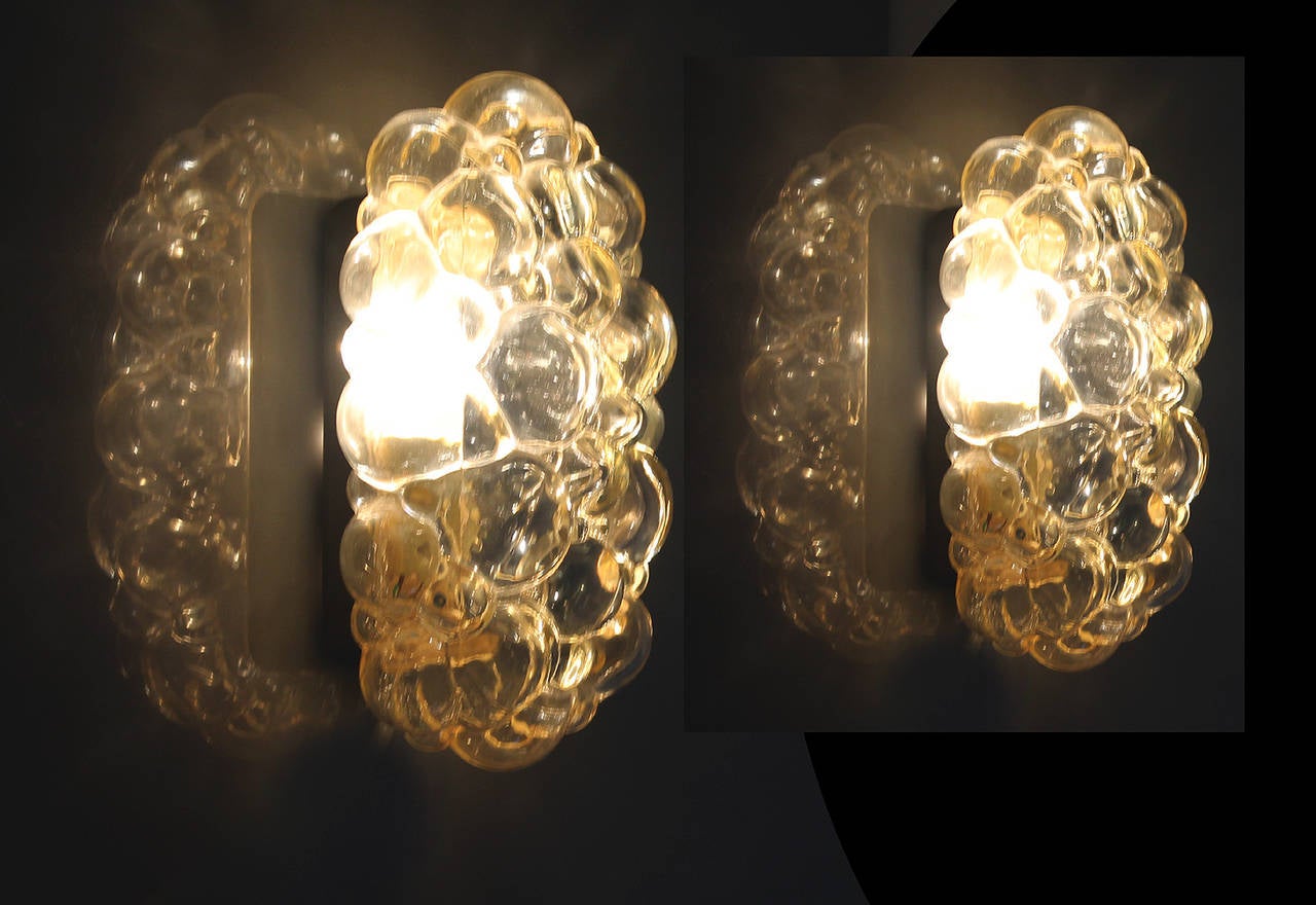 Tedesco Coppia di applique a bolla di vetro Illuminazione antica Luce d'ottone