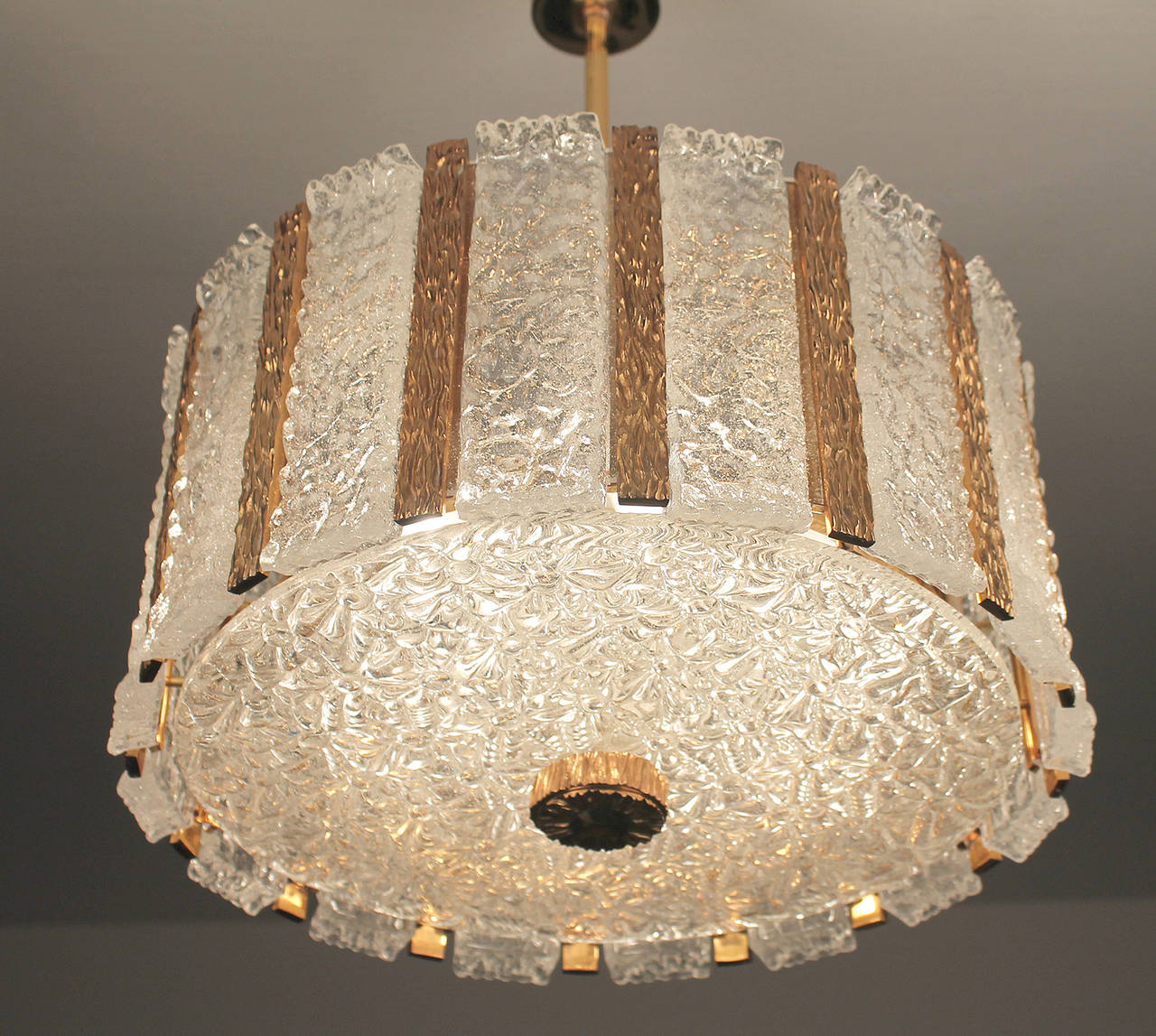 High End Bronze Chandelier Glass Ceiling Fixture 1960s Modernist Design In Excellent Condition In Bremen, DE