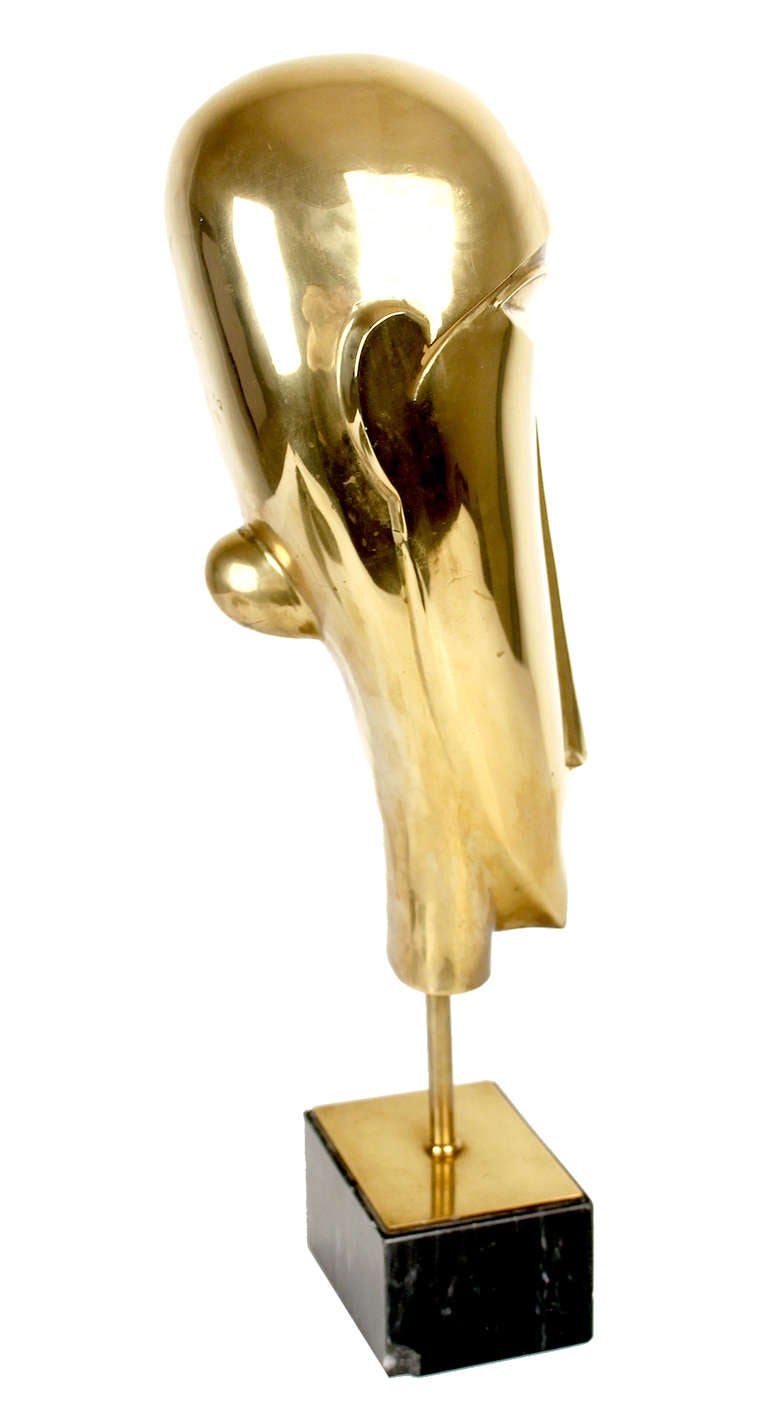Large Art Deco Brass Woman Sculpture, Tribal Inspired Style, 1930s Modernist  For Sale 2