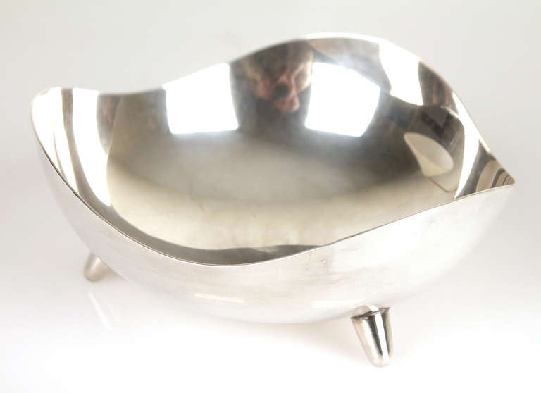 Danish Modern Hans Jensen Silver Plated Trinket Vide Poche Bowl, 1960s Design In Good Condition For Sale In Bremen, DE