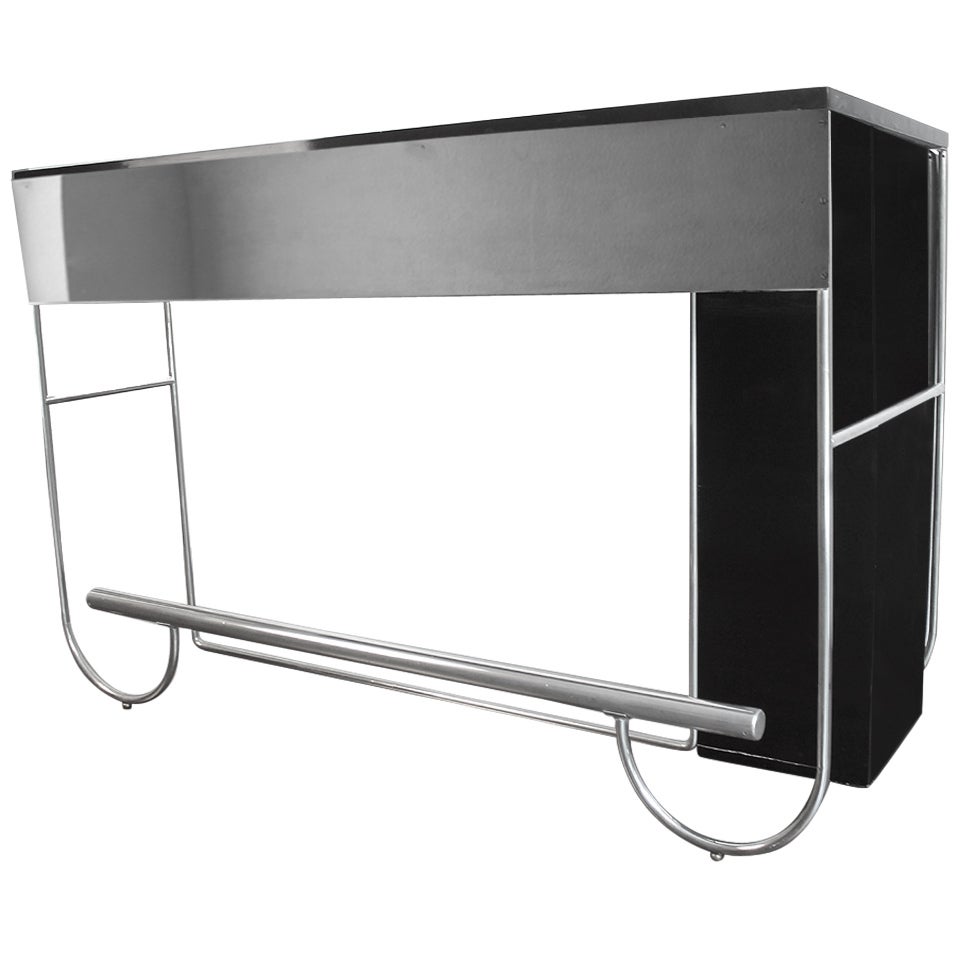 Large Art Deco Bauhaus Tubular Chrome Bar Counter, Deskey Ruhlmann Era,  For Sale