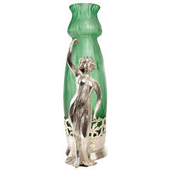 Art Nouveau Jugendstil Silverplated & Glass Vase with Woman Sculpture, 1900s 10