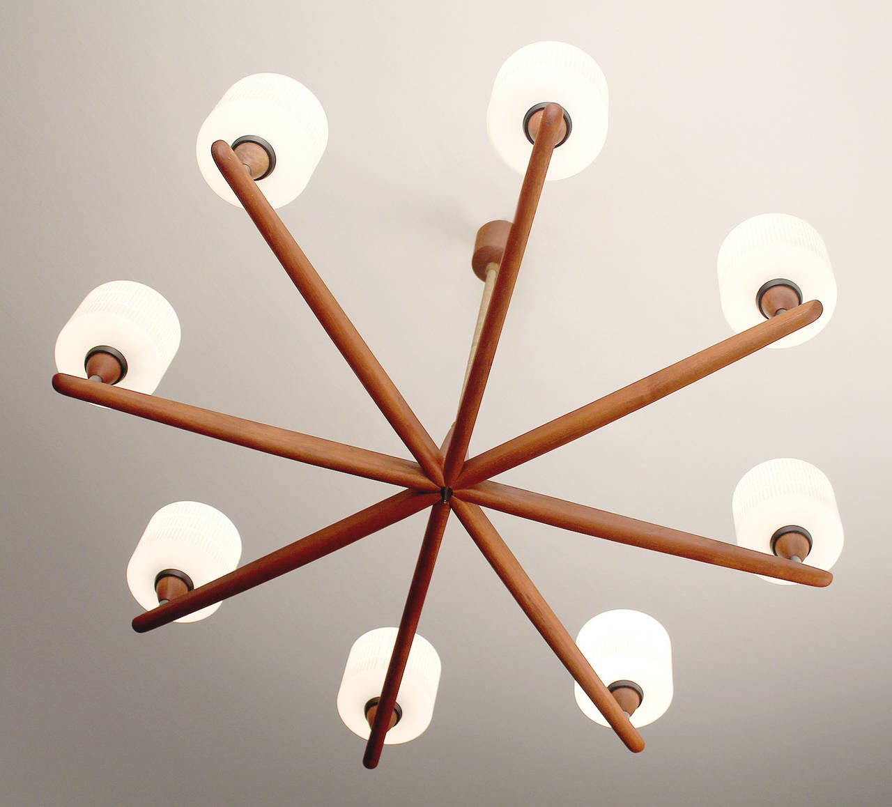 Danish Modern Luxus Teak Chandelier Modernist Glass Ceiling Lamp 60s 50s 1