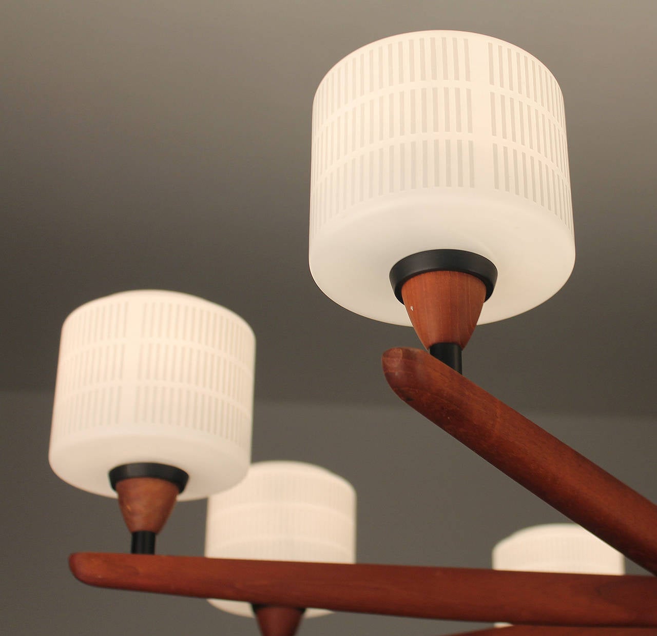 Danish Modern Luxus Teak Chandelier Modernist Glass Ceiling Lamp 60s 50s 3