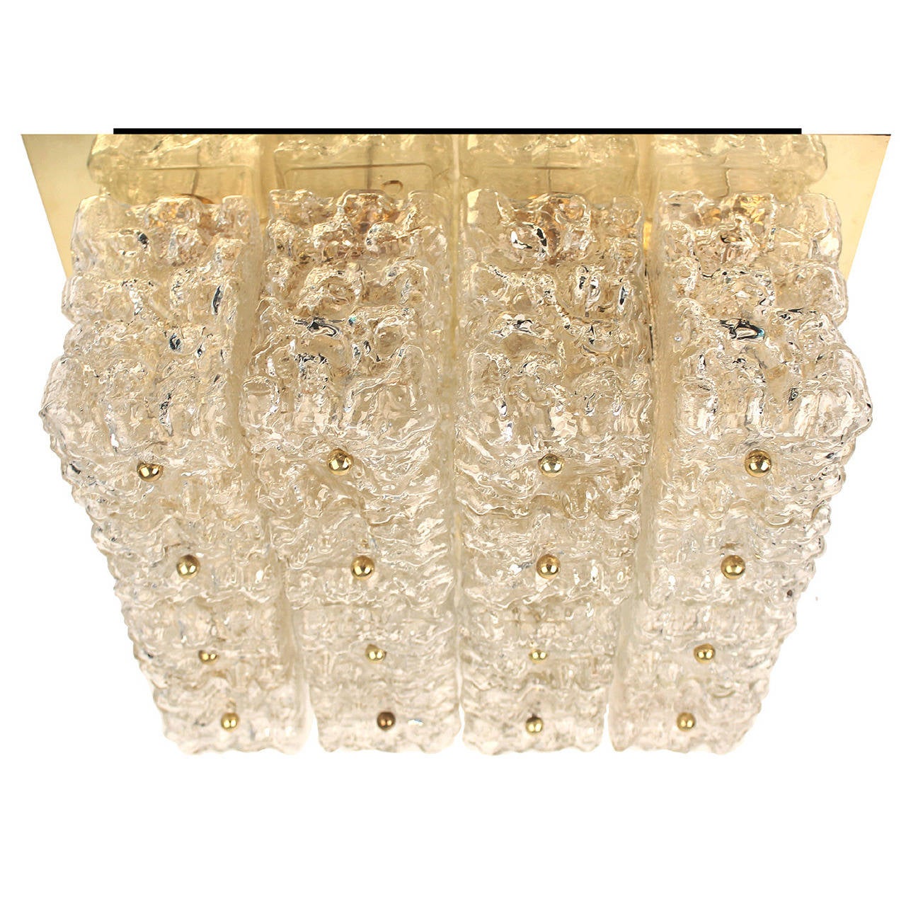Large  Limburg Flush Mount Light with 16 structured glass towers
mounted on a   brass and metal base, design by 
Helene Tynell, very heavy high end light

2 available

4 standard bulbs  up to 100 watts each