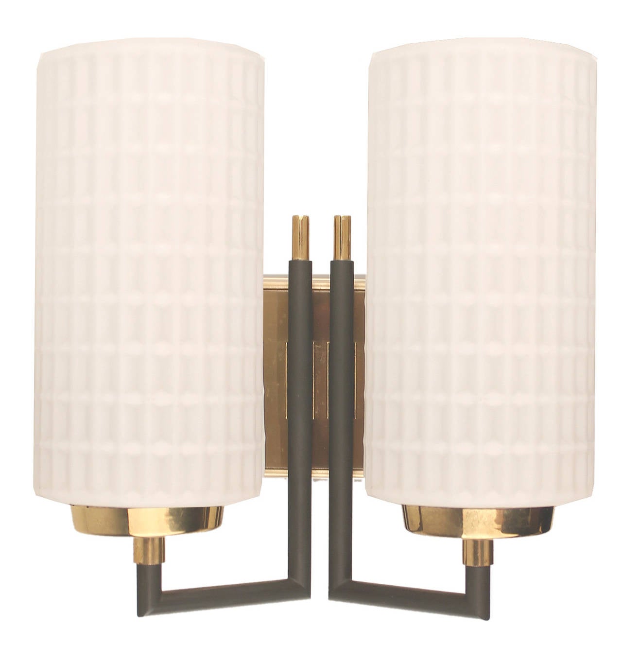 Mid-Century Modern Pair of Italian Glass and Brass Sconces 