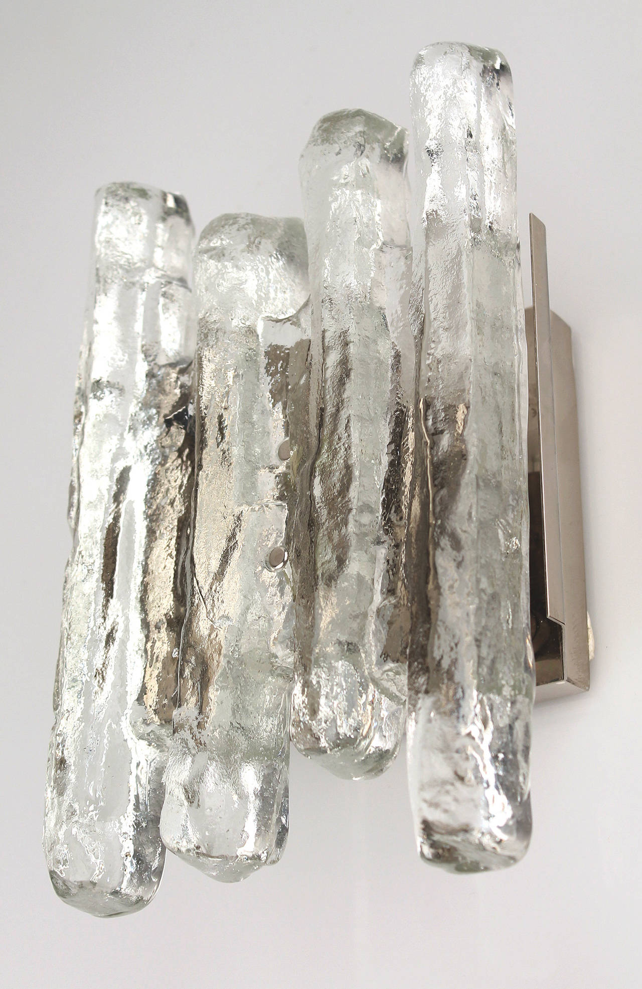 Austrian Pair of Kalmar Murano Glass Sconces Chrome Wall Fixtures  