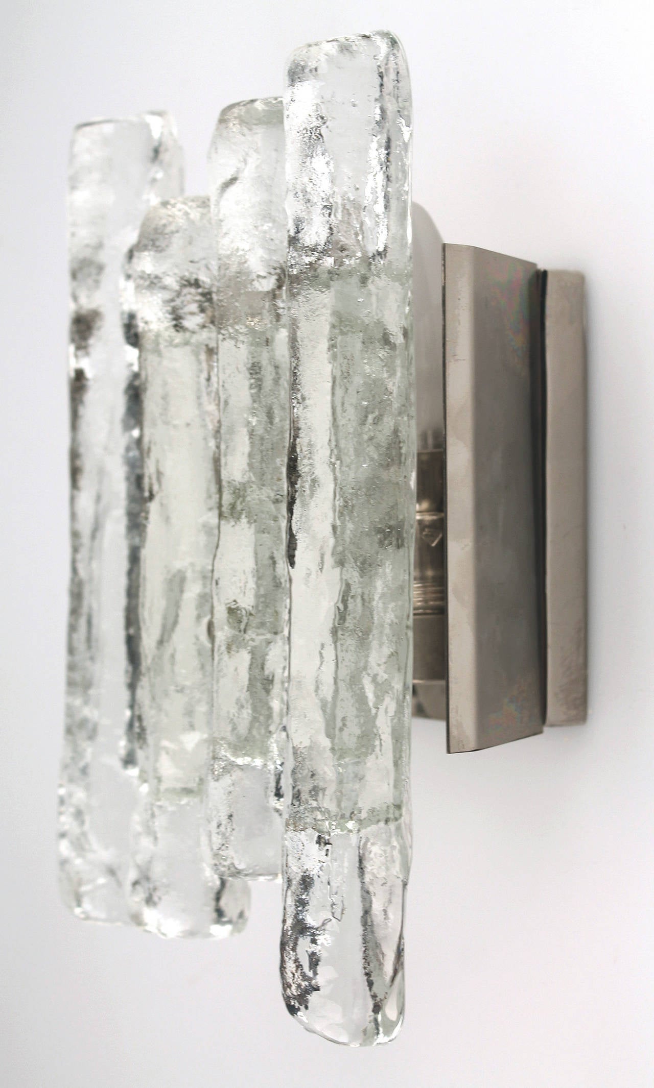 Mid-20th Century Pair of Kalmar Murano Glass Sconces Chrome Wall Fixtures  