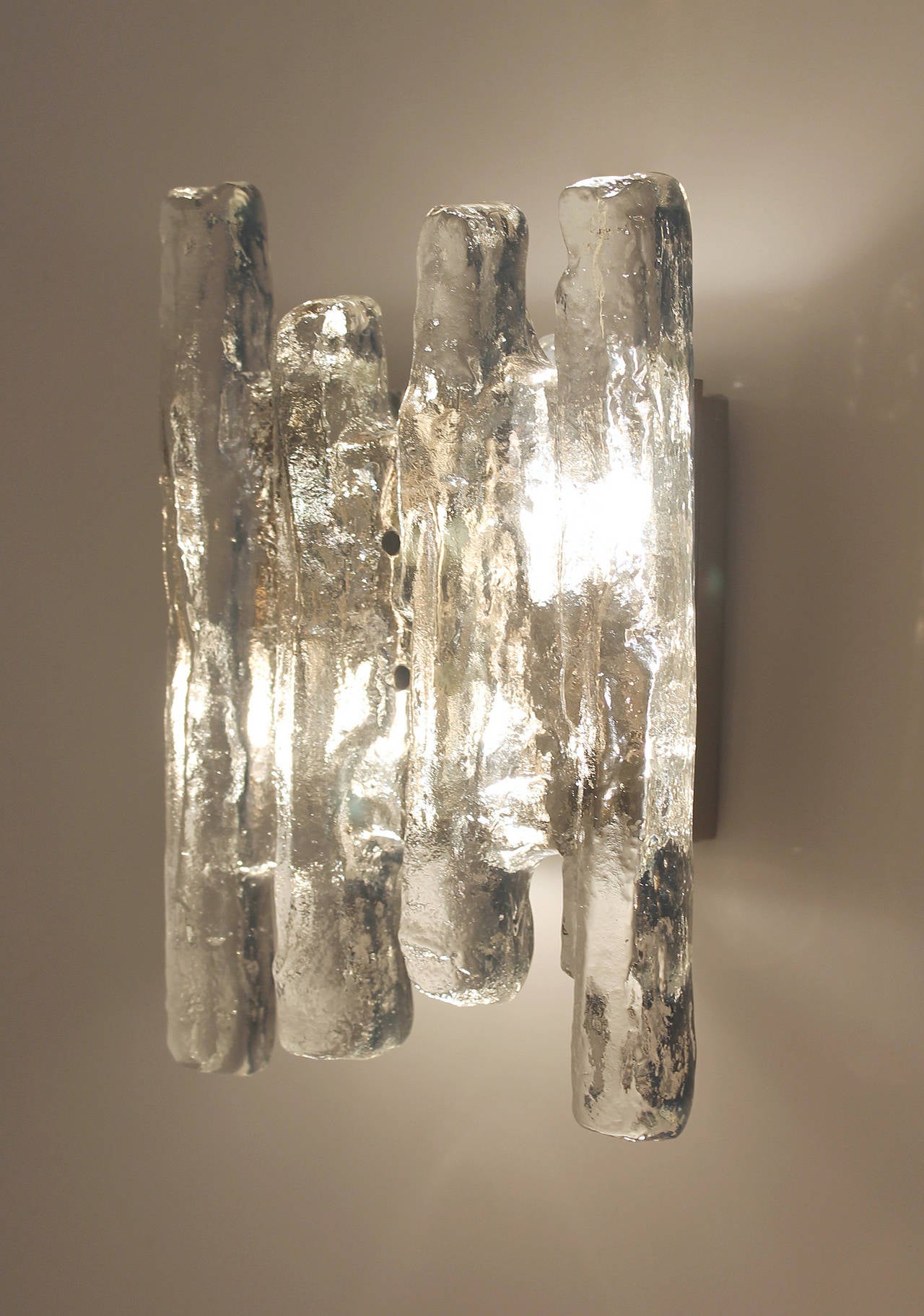 Pair of Kalmar Murano Glass Sconces Chrome Wall Fixtures   1