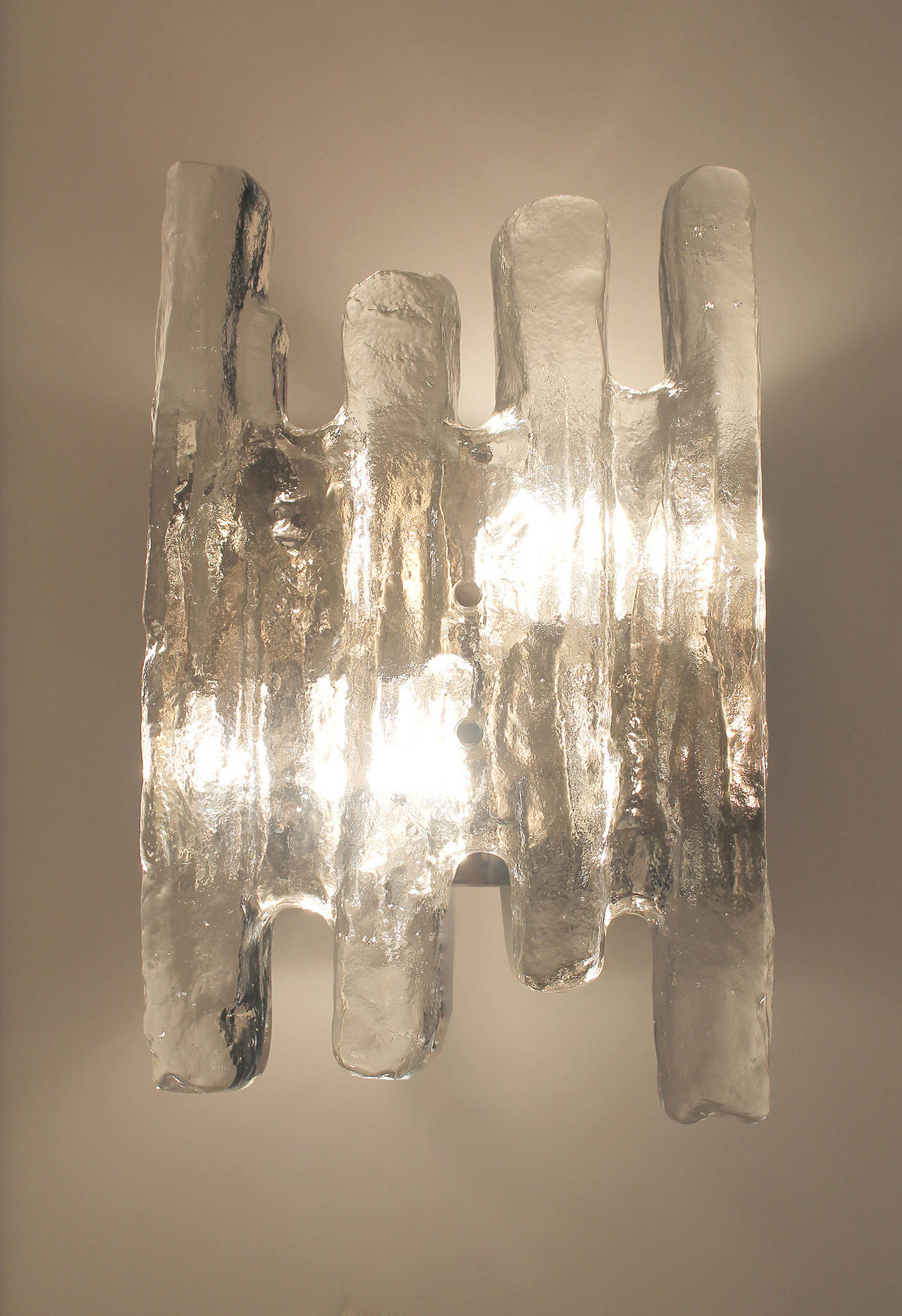 Mid-Century Modern Pair of Kalmar Murano Glass Sconces Chrome Wall Fixtures  