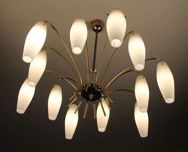 Mid-20th Century Italian Chandelier Antique Lighting Ceiling Light Glass Brass For Sale