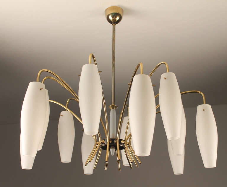 Mid-Century Modern Italian Chandelier Antique Lighting Ceiling Light Glass Brass For Sale