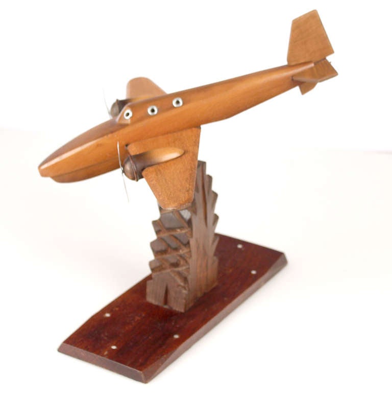 Mid-20th Century French Art Deco Wooden Bi-Engine Airplane Model For Sale