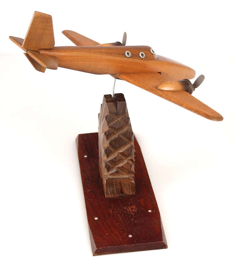 French Art Deco Wooden Bi-Engine Airplane Model For Sale 1