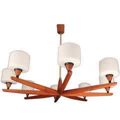 Vintage Danish Modern Luxus Teak Chandelier Modernist Glass Ceiling Lamp 60s 50s