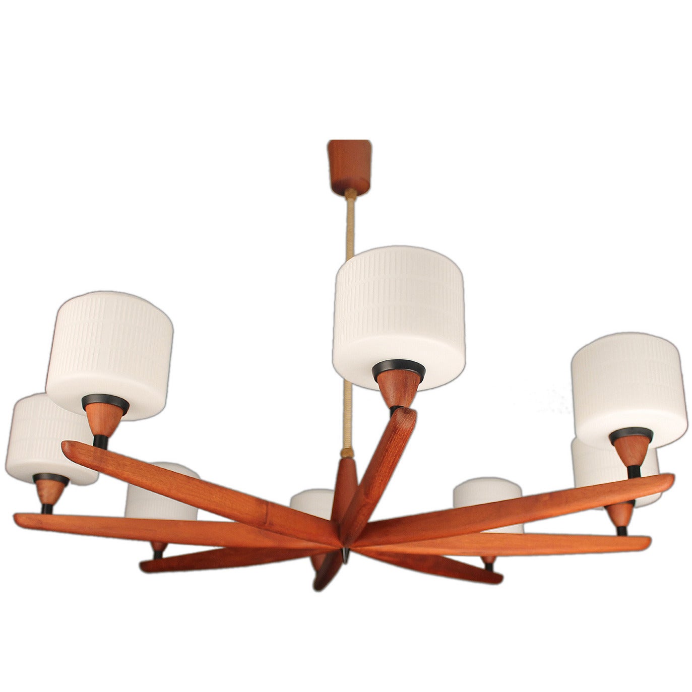 Danish Modern Luxus Teak Chandelier Modernist Glass Ceiling Lamp 60s 50s