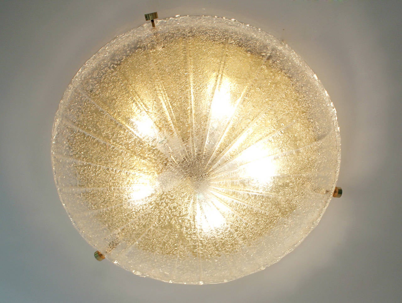 Austrian Large Hillebrand Murano Glass & Brass Flush Mount Light, 1960s 