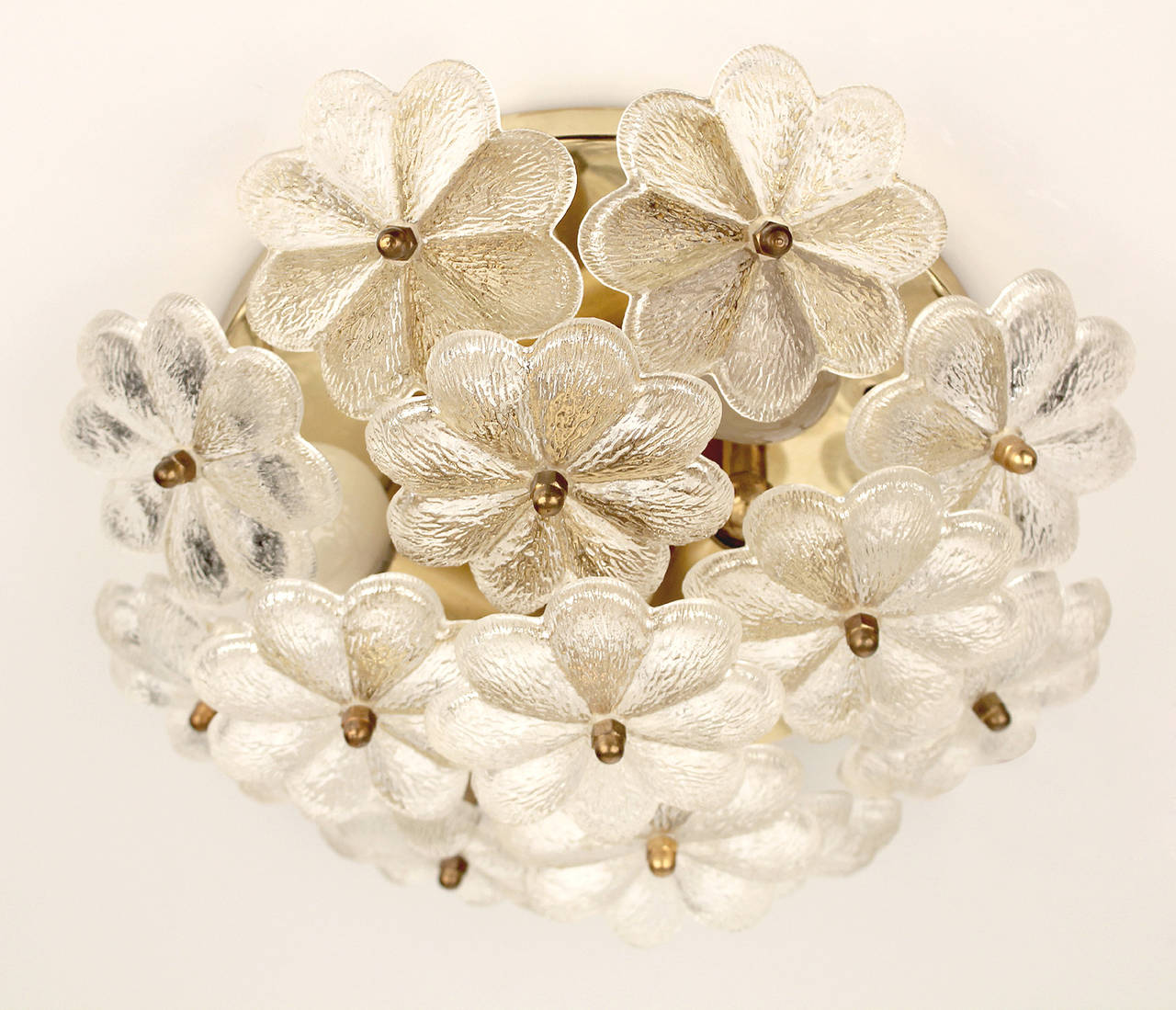 Muranoglas Blume Wandleuchter Glas Blumen Antike Beleuchtung Licht Österreichische Messing (Mitte des 20. Jahrhunderts)