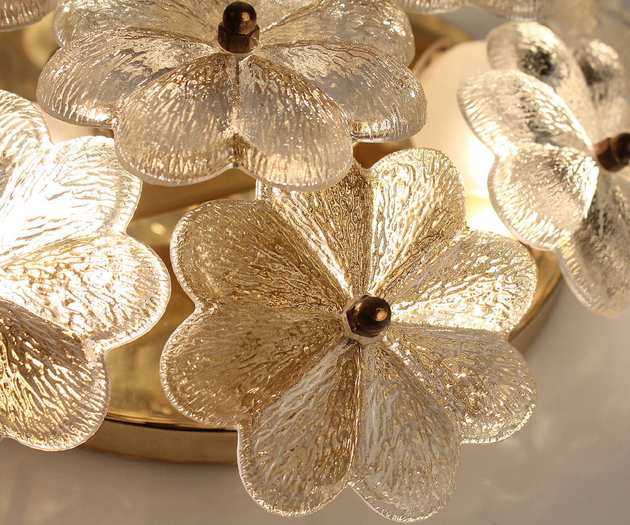 Muranoglas Blume Wandleuchter Glas Blumen Antike Beleuchtung Licht Österreichische Messing 3