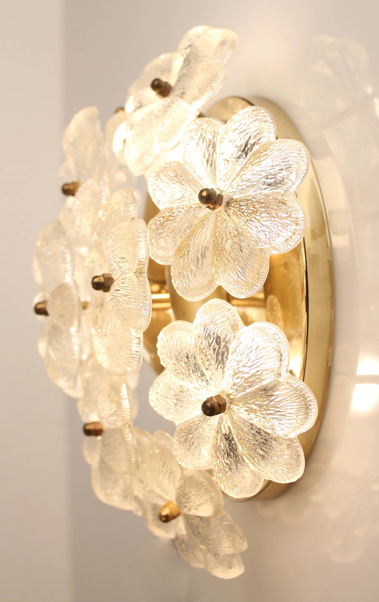 Muranoglas Blume Wandleuchter Glas Blumen Antike Beleuchtung Licht Österreichische Messing 2