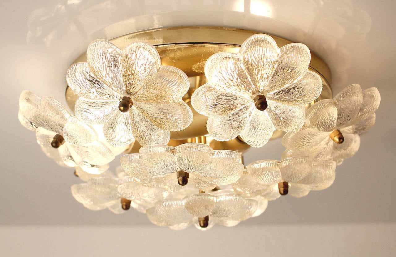 Muranoglas Blume Wandleuchter Glas Blumen Antike Beleuchtung Licht Österreichische Messing im Zustand „Hervorragend“ in Bremen, DE