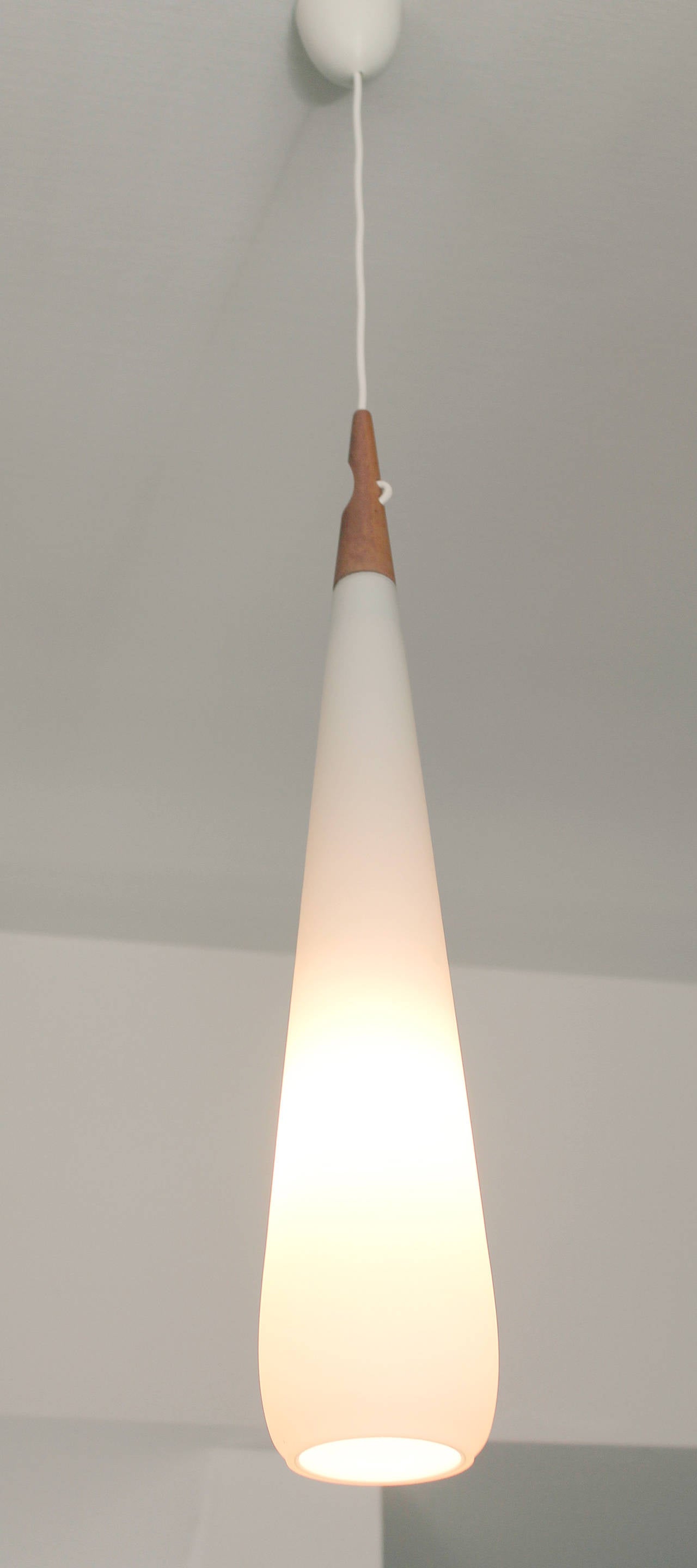 Mid-Century Modern Luxus Teak and Glass Pendant Lights 