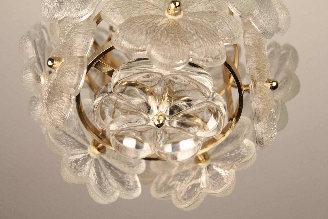 Palwa Glass Flower Pendant Light Brass Ceiling Lamp Floral Modernist 1960 3