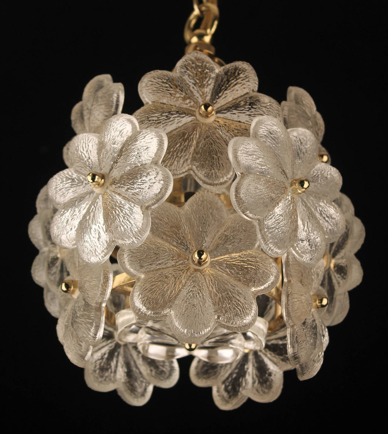 Palwa Glass Flower Pendant Light Brass Ceiling Lamp Floral Modernist 1960 In Excellent Condition In Bremen, DE