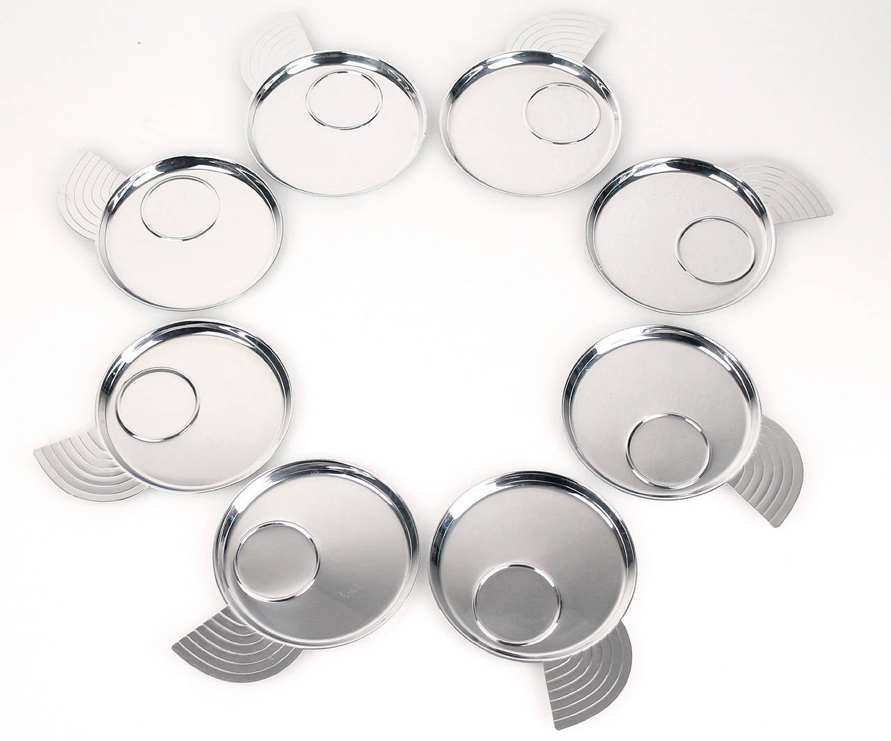 Mid-20th Century Set of Eight Art Deco Chase Canape Snack Trays Chrome Streamline Design