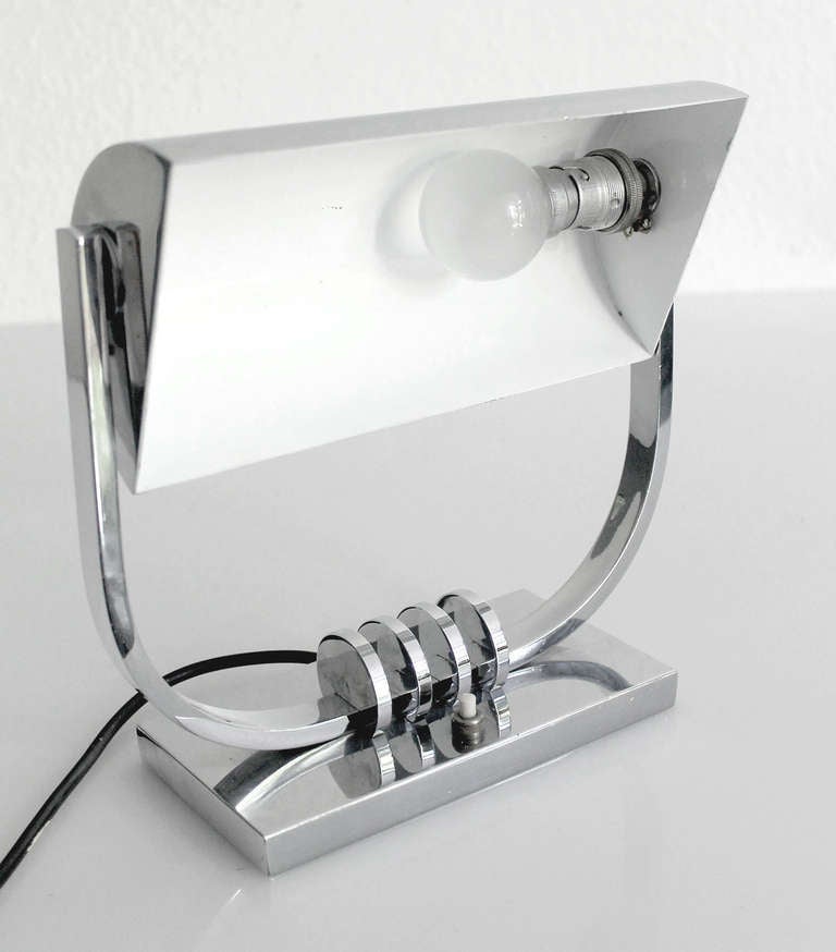 French Art Deco Banker Desk Lamp, 1930s Modernist Design Chrome Light For Sale 3
