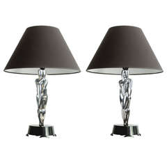 Pair Large Art Deco Machine Age Sculpture Table Lamps, 1930s Modernist Lights