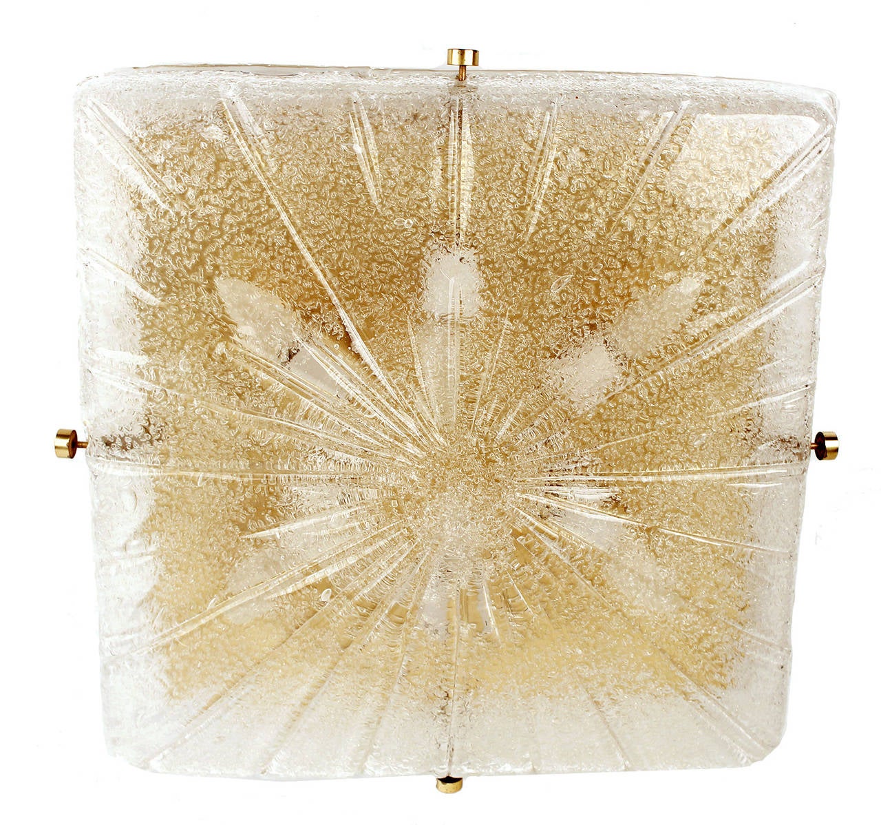 Mid-20th Century Very Large Kalmar Sunburst Murano Glass Flush Mount Light Fixture Brass 