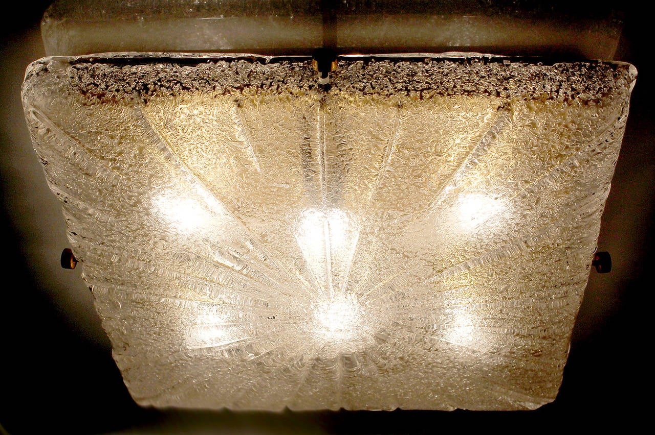 Mid-Century Modern Very Large Kalmar Sunburst Murano Glass Flush Mount Light Fixture Brass 